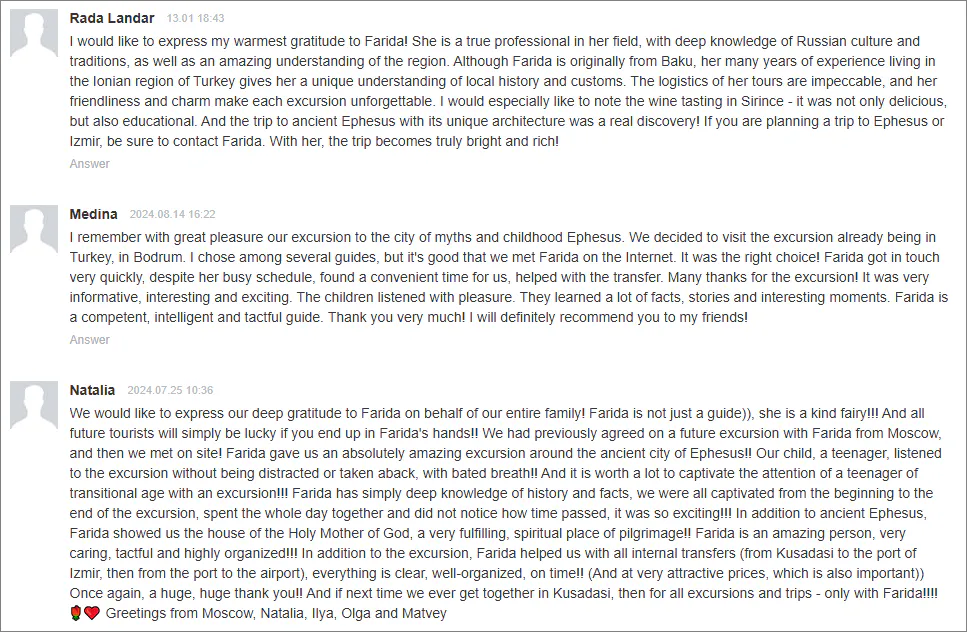 Reviews of excursions