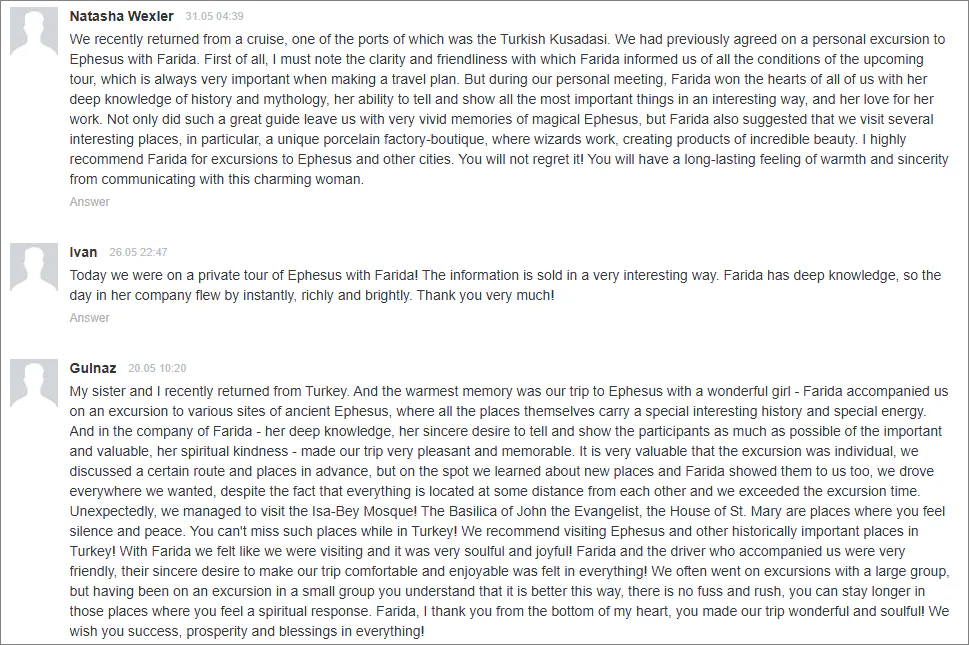 Reviews of excursions